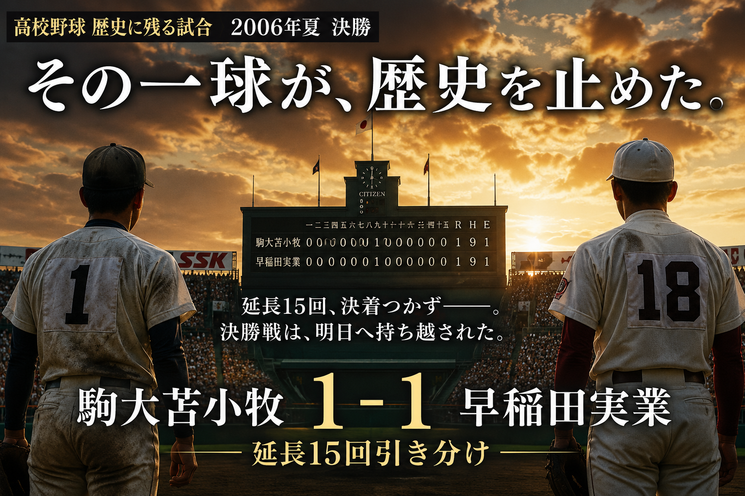 高校野球 歴史に残る試合、2006年 夏（決勝） 駒大苫小牧 1-1 早稲田実業その一球が、歴史を止めた。